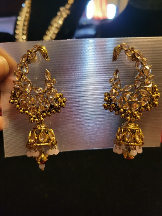 Jewelry - Gold Crystal Floral Jhumka Earrings - Women Jewelry
